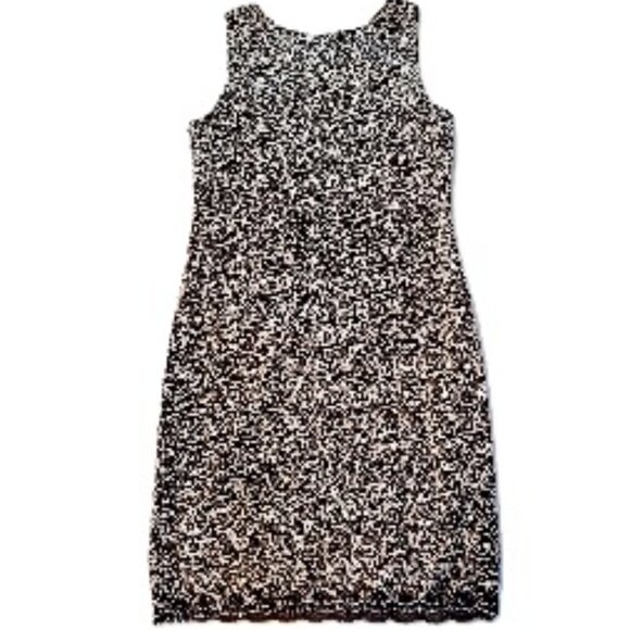NWT * Y2K Black & White Lace Knit Party Dress Glitzy Sparkly Fitted Knee Length - Picture 6 of 6